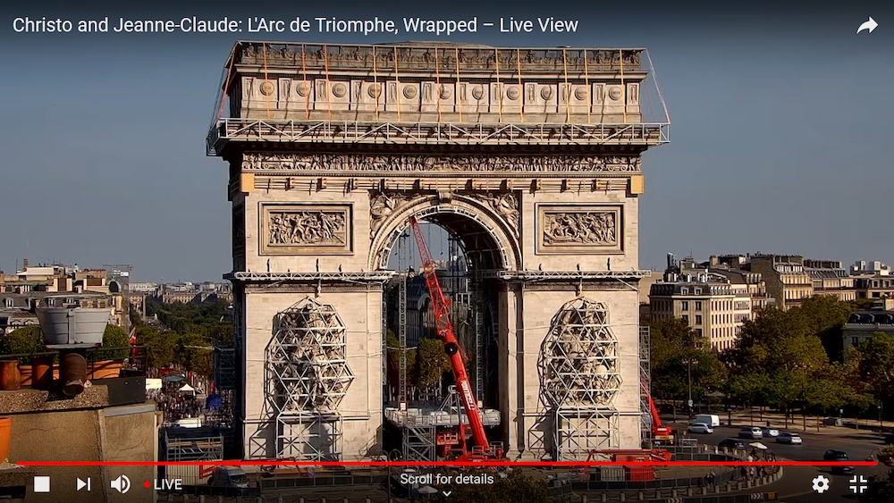 Livestream In Progress Christo And Jeanne Claude S L Arc De Triomphe Wrapped Glasstire