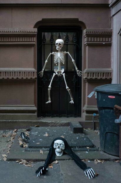 Photograph of a skeleton by artist Bucky Miller
