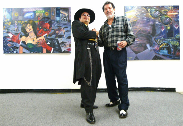 Adan Hernandez with a man dressed as a pachuco