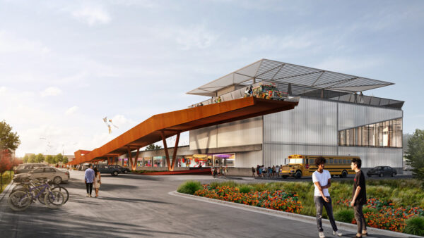 Rendering of the Grand Entrance and Ramp. Courtesy of Rogers Partners.