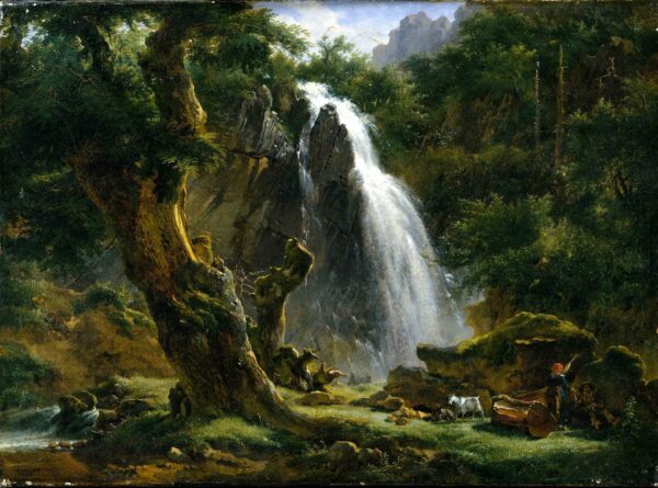 Painting of a waterfall by artist Achille-Etna Michallon