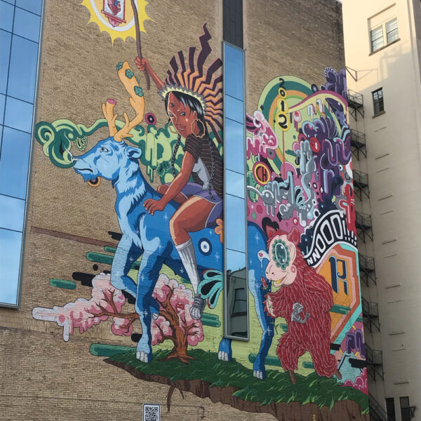 Art mural in downtown San Antonio, at the corner of East Houston Street and Jefferson Street