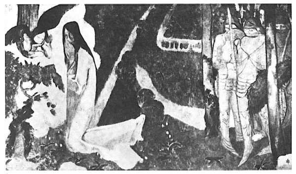 Black and white artwork depicting multiple figures.