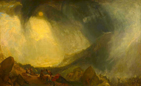 Painting that shows a large wave of a storm over an army