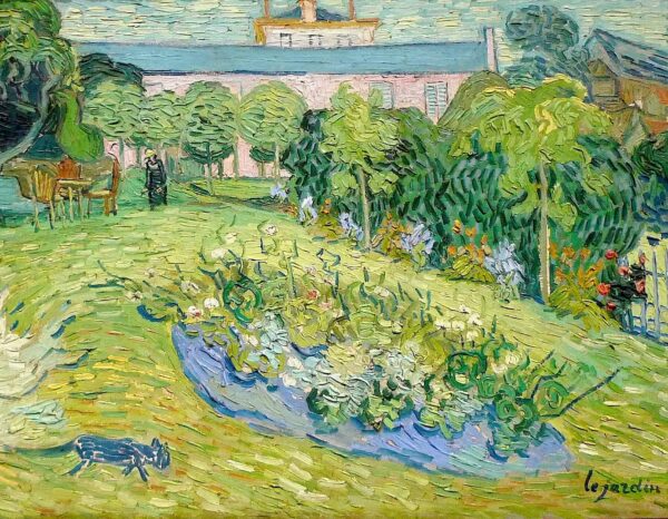 A landscape painting of trees by Van Gogh.
