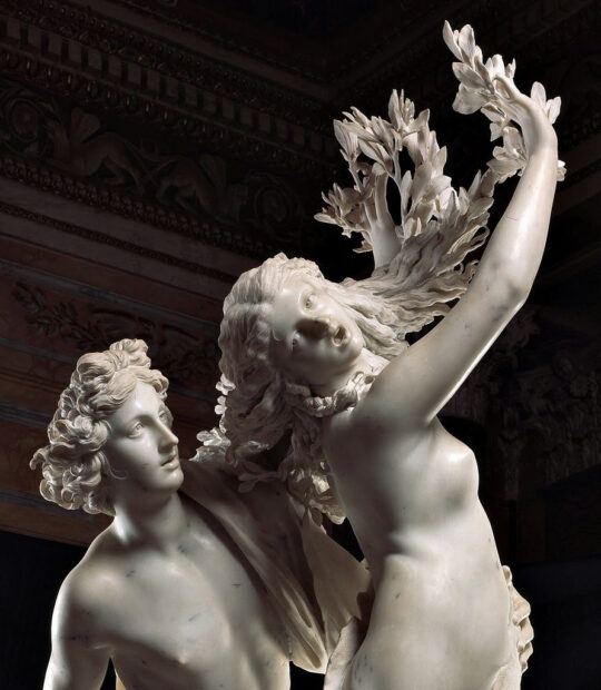 Photo of a marble sculpture of Daphne turning into a laurel tree