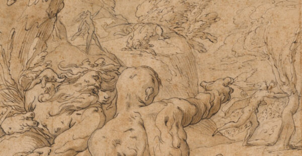 Detail of the river gods watching Apollo Pursue Daphne