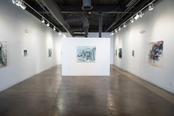 A photograph which shows several works by Maria Haag installed in a white-walled gallery.