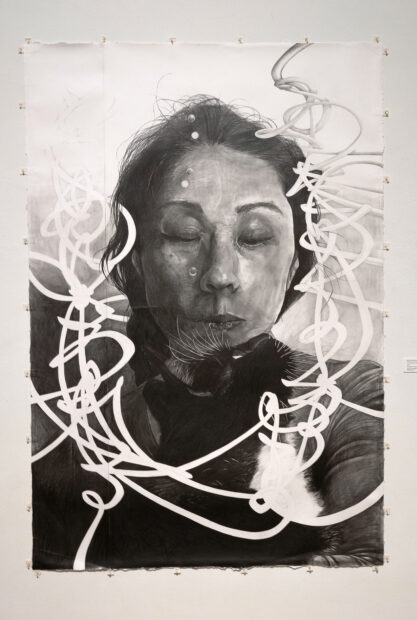 A graphite portrait on paper by artist Mayuko Ono