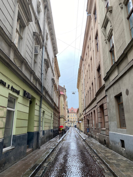 The most narrow street in Lviv after the rain