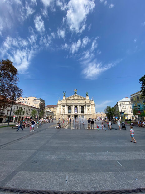 The plaza in front of the Opera House in Lviv