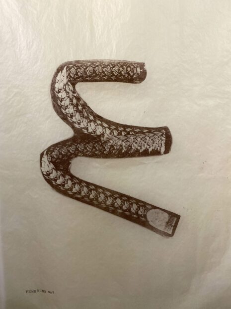A work on paper that looks like a braided leather belt on paper