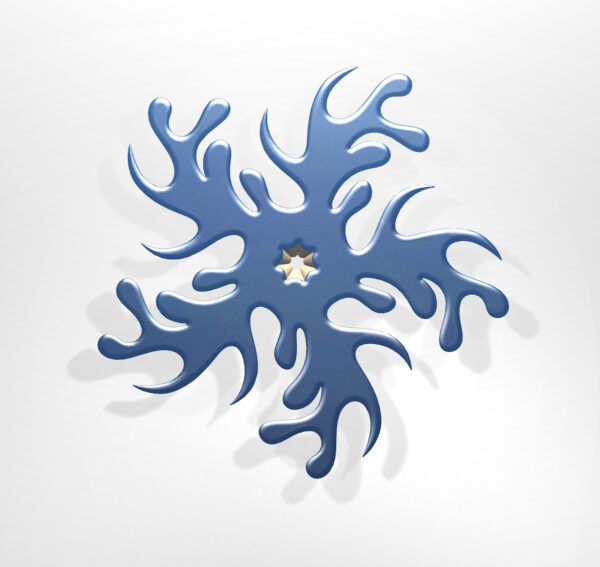 A light blue sculpture in the shape of a snowflake