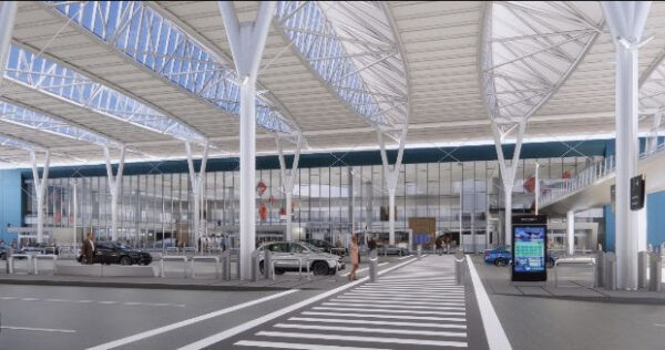 A rendering of the Departures Hall entrance at the new International Terminal at George Bush Intercontinental Airport. 