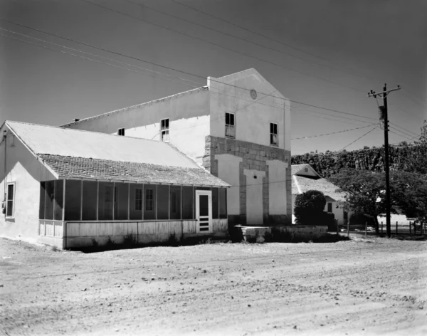 A black and white photograph of a masonic lodge located in Fort Davis, Texas.
