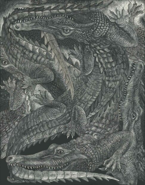 A print of a knot of alligators