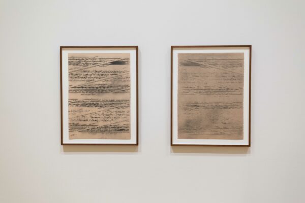 Two works on paper resembling musical scores