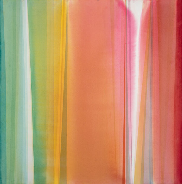 A watercolor painting by Jan Heaton. The piece features vertical lines of color. 