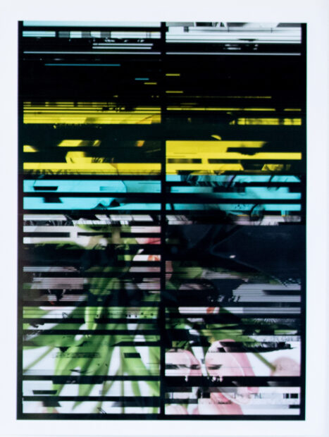 An abstract artwork featuring images that are obscured by black bars.
