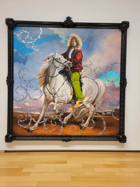 Painting of a black man on a white horse in the style of a classical painting