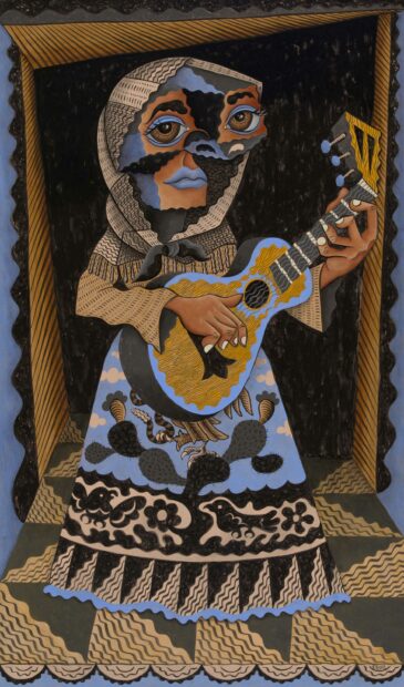 cubist painting of a guitarist