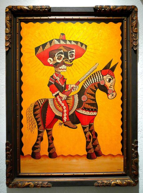 Cubist painting of Zapata on a horse