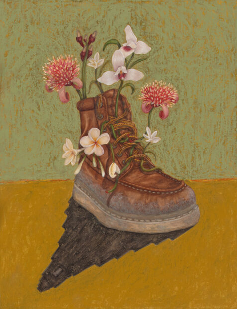 Painting of a boot with flowers