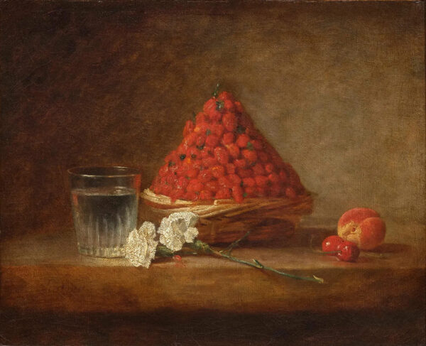 An 18th century painting by Jean Siméon Chardin of a basket of strawberries. 