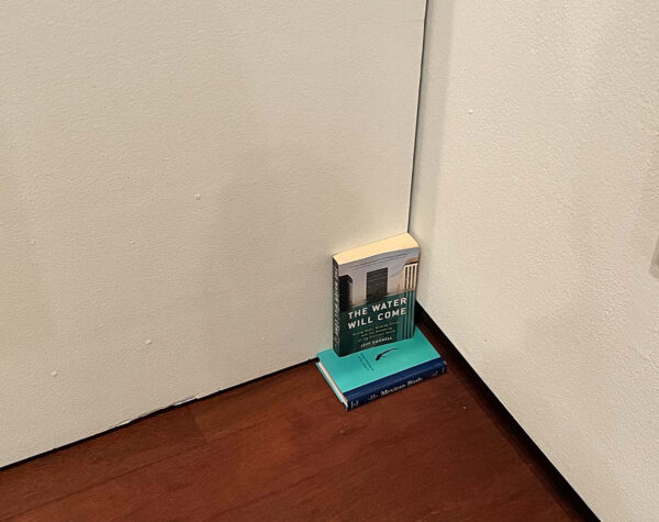 Photo of two books leaning in a corner between two walls