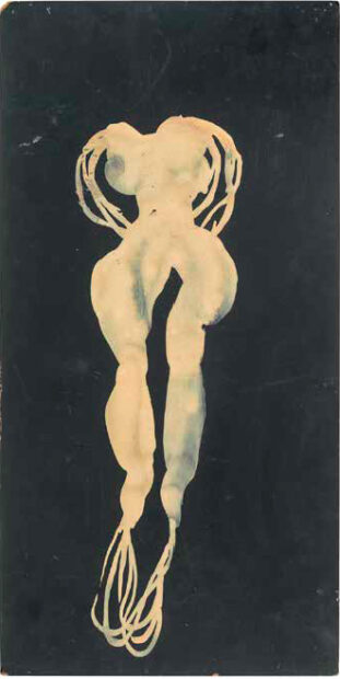 Abstract drawing of a figure against a black backdrop