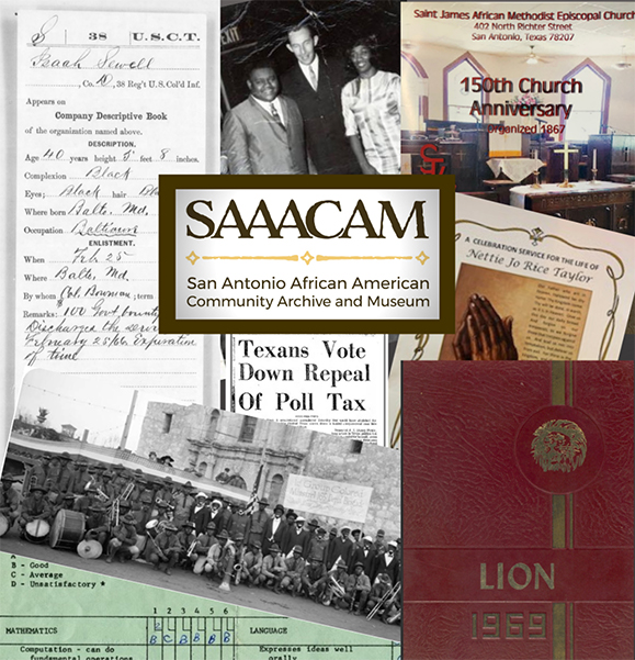 A digitally collaged image that includes scans of various types of documents including photographs, flyers, and government forms.