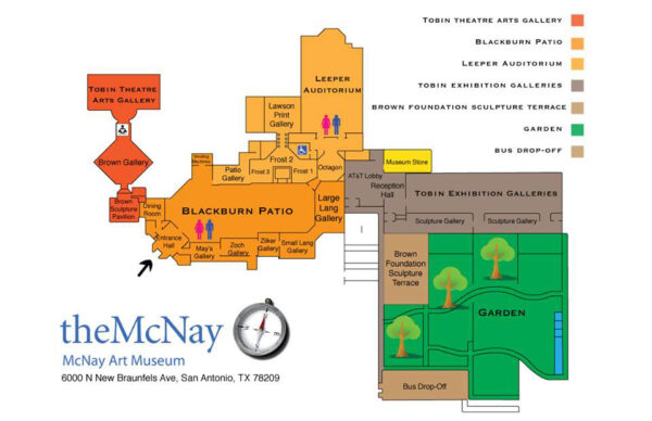 A map detailing the floor plan of the McNay Art Museum.