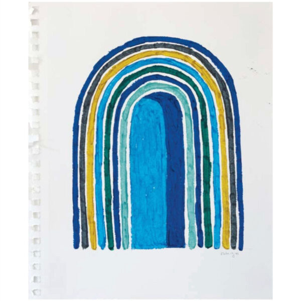 A simple drawing of curved lines in cool colors. The concentric lines form an archway. Artwork by Matt Kleberg.