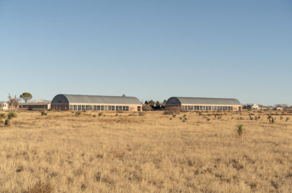 Photo of buildings of the Chinati Foundation in the landscape