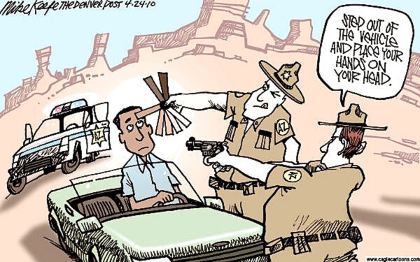 Cartoon of border parol racial profiling