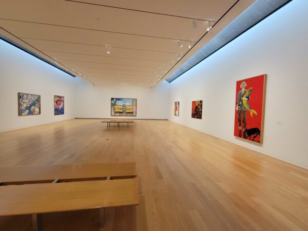 Installation view of large scale paintings on a white wall