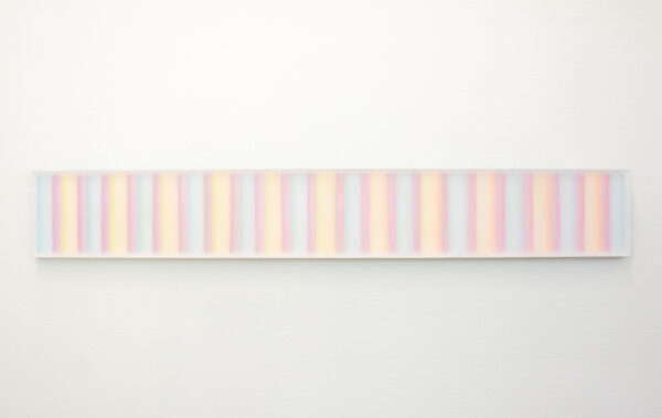 A long, horizontal panting featuring vertical bands of color. 
