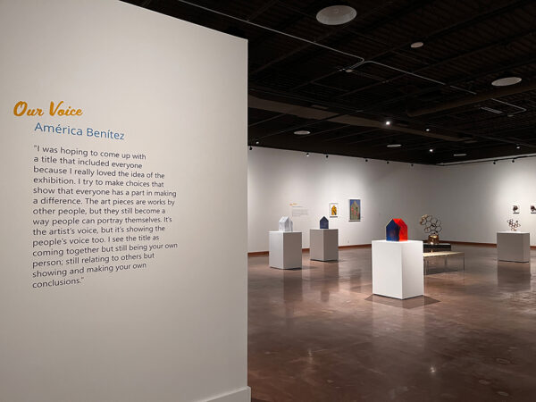 An installation image from "Finding Your Voice: Café Con Leche Co-Curates" at the Wichita Falls Museum of Art.