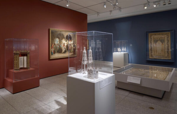 Installation view of ritual and personal objects of Judaica