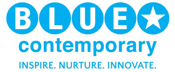 A logo featuring five blue circles. Four circles include a white letter spelling out "Blue." The fifth circle contains a white star. Below the circles are blue text that reads, "contemporary. Inspire. Nurture. Innovate."