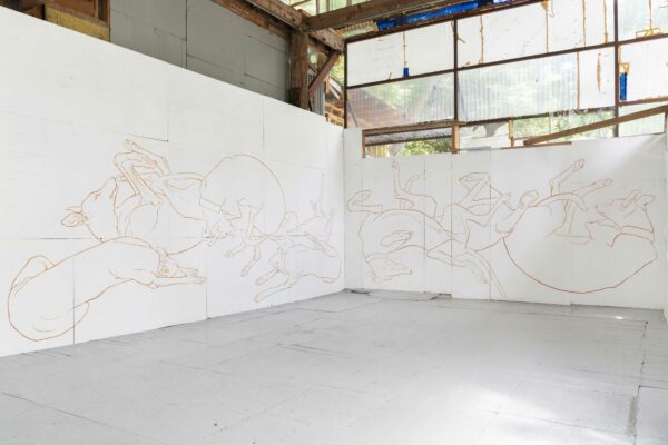 Line drawings of greyhounds on white walls