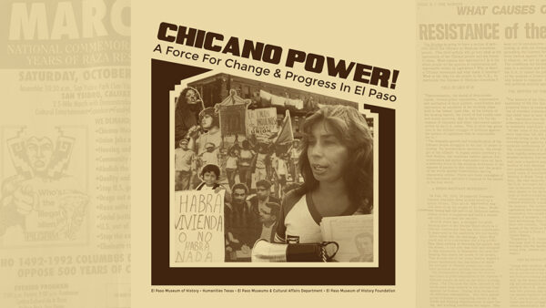 A designed graphic featuring collaged images of Chicano activists.
