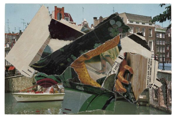 Postcard of the city of Amsterdam covered in collage