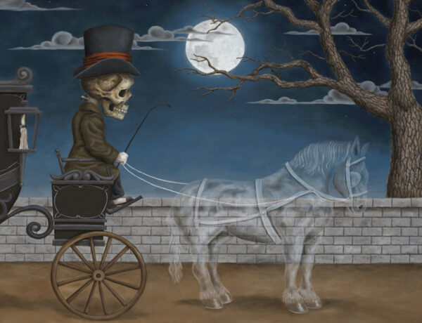 Detail of a ghost horse and a catrina coachman