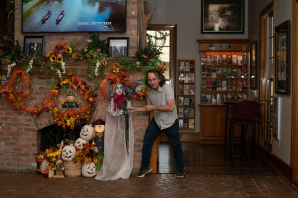 Photo of the author posing with a skeleton bride