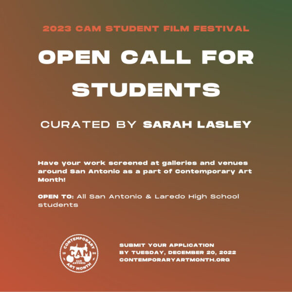 A designed graphic promoting the 2023 CAM Student Film Festival.