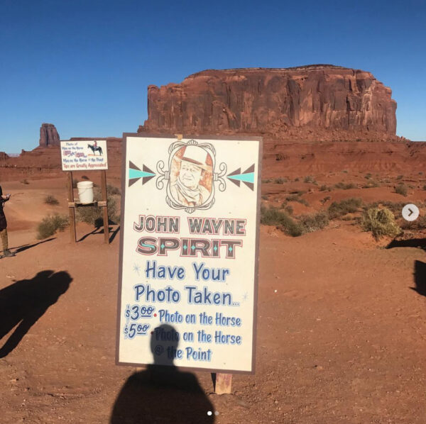 Commemorative placard of a John Wayne sign