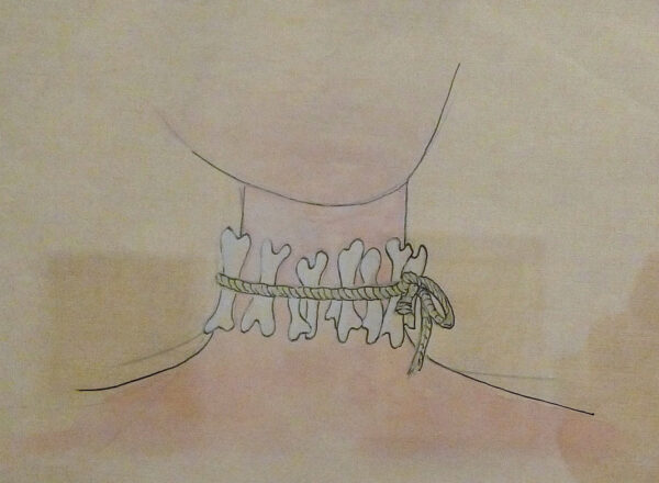 Detail drawing of a necklace of bones