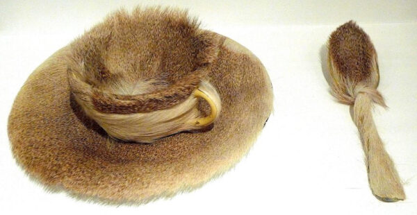 Cup, saucer, and spoon lined with fur