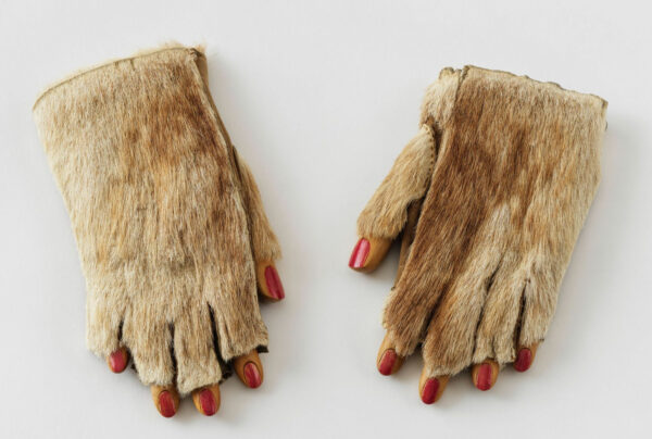 Fur gloves with wooden fingers